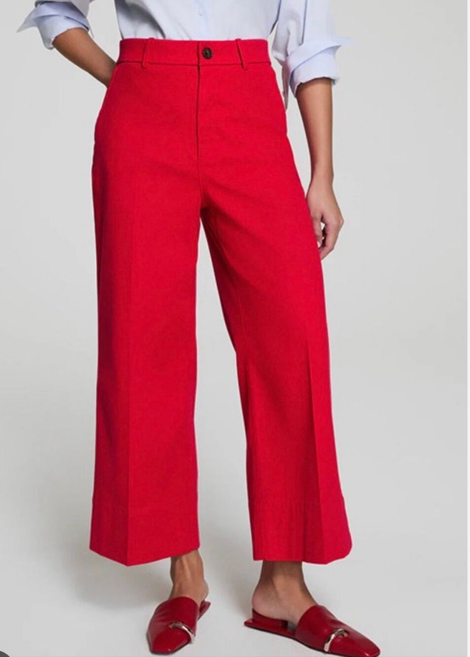 Spanx Stretched Twill Crop Wide Leg 2.0 Trouser Pants in Red Size - Picture 4 of 10